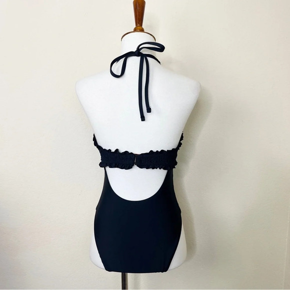 Anthropologie Iris Smocked Halter One-Piece Swimsuit in Black Motif - Picture 8 of 13